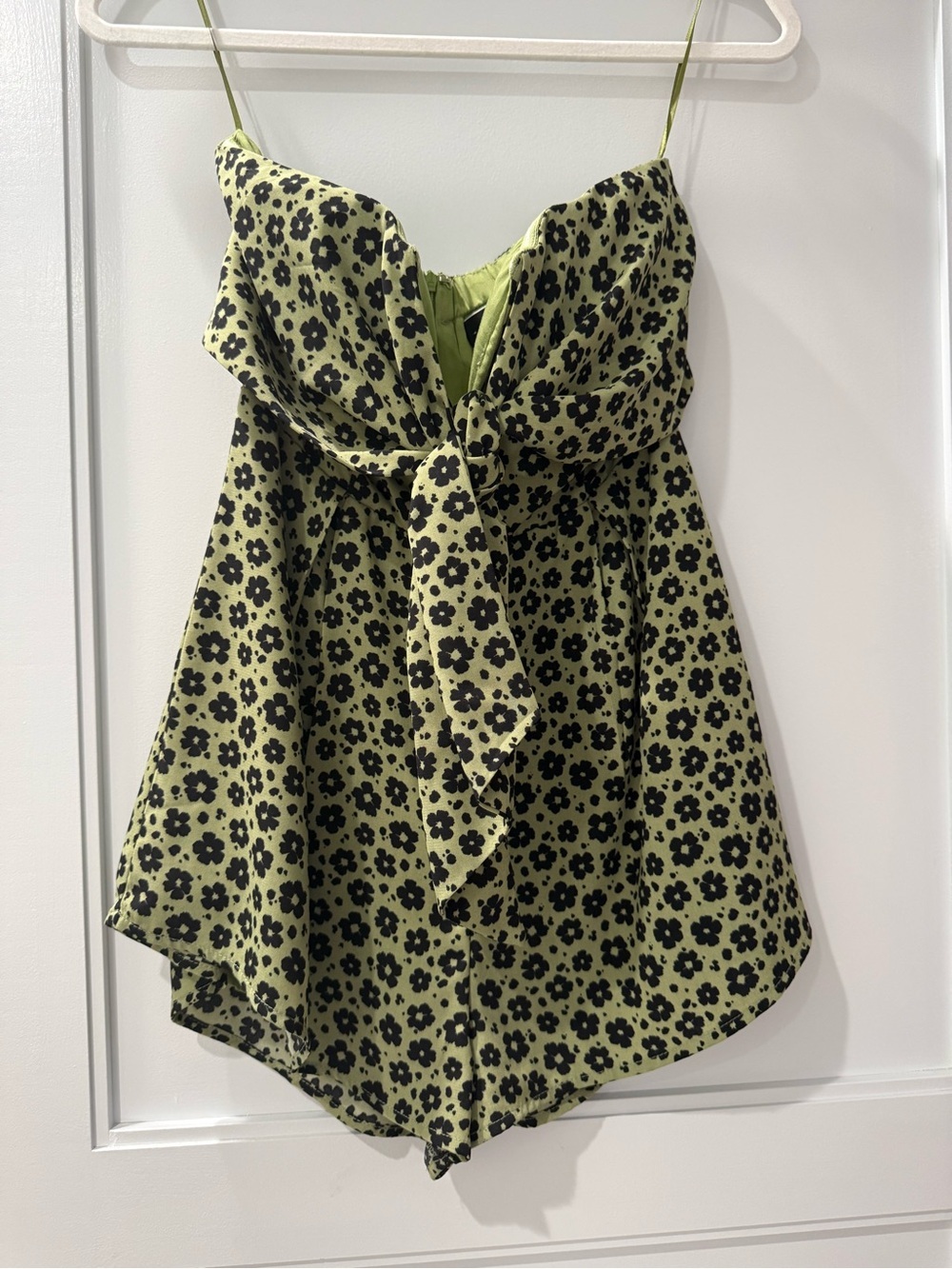 Green Floral Tie-Front Romper